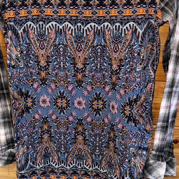 California Moonrise Button-Up Shirt Boho Printed Back Plaid Layering, Size M - Picture 4 of 11